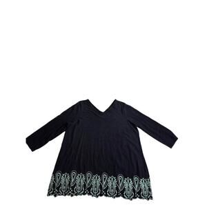Talbots Petites Women’s Top 1X Navy Cotton Scalloped Embroidered Eyelet Hem